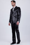 Barabas Wholesale Men's Shiny Metallic Striped Pattern Notch Wide Lapel Suit 6SU04 Black