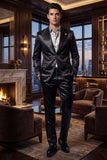 Barabas Wholesale Men's Shiny Metallic Striped Pattern Notch Wide Lapel Suit 6SU04 Black