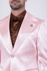 Barabas Wholesale Men's Shiny Metallic Striped Pattern Notch Wide Lapel Suit 6SU04 Peach