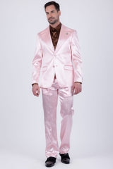 Barabas Wholesale Men's Shiny Metallic Striped Pattern Notch Wide Lapel Suit 6SU04 Rose