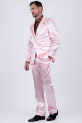 Barabas Wholesale Men's Shiny Metallic Striped Pattern Notch Wide Lapel Suit 6SU04 Pink
