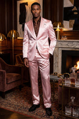 Barabas Wholesale Men's Shiny Metallic Striped Pattern Notch Wide Lapel Suit 6SU04 Rose