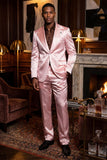 Barabas Wholesale Men's Shiny Metallic Striped Pattern Notch Wide Lapel Suit 6SU04 Rose