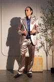 Barabas Wholesale Men's Shiny Metallic Striped Pattern Notch Wide Lapel Suit 6SU04 Coffee