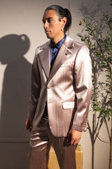 Barabas Wholesale Men's Shiny Metallic Striped Pattern Notch Wide Lapel Suit 6SU04 Coffee