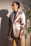 Barabas Wholesale Men's Shiny Metallic Striped Pattern Notch Wide Lapel Suit 6SU04 Coffee