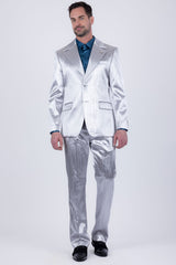 Barabas Wholesale Men's Shiny Metallic Striped Pattern Notch Wide Lapel Suit 6SU04 Grey