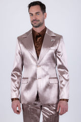 Barabas Wholesale Men's Shiny Metallic Striped Pattern Notch Wide Lapel Suit 6SU04 Brown