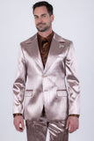 Barabas Wholesale Men's Shiny Metallic Striped Pattern Notch Wide Lapel Suit 6SU04 Brown