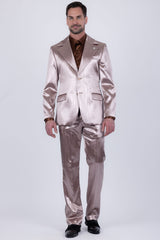 Barabas Wholesale Men's Shiny Metallic Striped Pattern Notch Wide Lapel Suit 6SU04 Coffee
