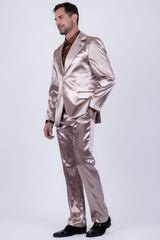 Barabas Wholesale Men's Shiny Metallic Striped Pattern Notch Wide Lapel Suit 6SU04 Coffee