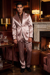 Barabas Wholesale Men's Shiny Metallic Striped Pattern Notch Wide Lapel Suit 6SU04 Coffee