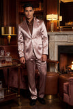 Barabas Wholesale Men's Shiny Metallic Striped Pattern Notch Wide Lapel Suit 6SU04 Coffee