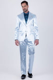 Barabas Wholesale Men's Shiny Metallic Striped Pattern Notch Wide Lapel Suit 6SU04 Blue