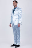 Barabas Wholesale Men's Shiny Metallic Striped Pattern Notch Wide Lapel Suit 6SU04 Blue