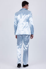 Barabas Wholesale Men's Shiny Metallic Striped Pattern Notch Wide Lapel Suit 6SU04 Light Blue