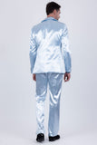 Barabas Wholesale Men's Shiny Metallic Striped Pattern Notch Wide Lapel Suit 6SU04 Light Blue