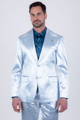 Barabas Wholesale Men's Shiny Metallic Striped Pattern Notch Wide Lapel Suit 6SU04 Blue
