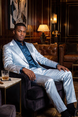 Barabas Wholesale Men's Shiny Metallic Striped Pattern Notch Wide Lapel Suit 6SU04 Windsurfer