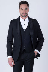 Barabas Wholesale Men's Solid Color Contrasting Shawl Lapel Suit 6SU05 Black