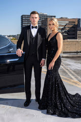 Barabas Wholesale Men's Solid Color Contrasting Shawl Lapel Suit 6SU05 Black