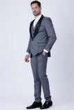 Barabas Wholesale Men's Solid Color Contrasting Shawl Lapel Suit 6SU05 Charcoal