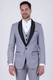 Barabas Wholesale Men's Solid Color Contrasting Shawl Lapel Suit 6SU05 Grey