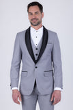 Barabas Wholesale Men's Solid Color Contrasting Shawl Lapel Suit 6SU05 Grey
