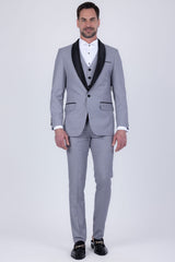 Barabas Wholesale Men's Solid Color Contrasting Shawl Lapel Suit 6SU05 Grey