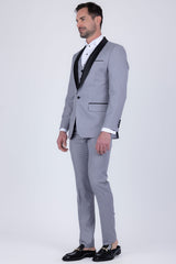 Barabas Wholesale Men's Solid Color Contrasting Shawl Lapel Suit 6SU05 Grey