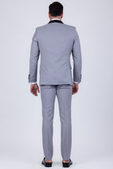 Barabas Wholesale Men's Solid Color Contrasting Shawl Lapel Suit 6SU05 Grey