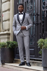 Barabas Wholesale Men's Solid Color Contrasting Shawl Lapel Suit 6SU05 Grey