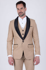 Barabas Wholesale Men's Solid Color Contrasting Shawl Lapel Suit 6SU05 Coffee