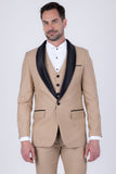 Barabas Wholesale Men's Solid Color Contrasting Shawl Lapel Suit 6SU05 Coffee