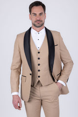 Barabas Wholesale Men's Solid Color Contrasting Shawl Lapel Suit 6SU05 Coffee