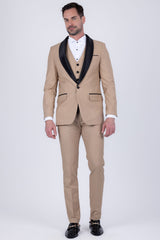 Barabas Wholesale Men's Solid Color Contrasting Shawl Lapel Suit 6SU05 Coffee