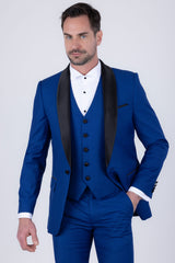 Barabas Wholesale Men's Solid Color Contrasting Shawl Lapel Suit 6SU05 Blue Black