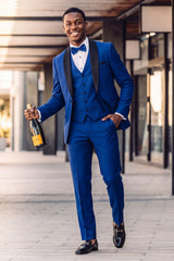 Barabas Wholesale Men's Solid Color Contrasting Shawl Lapel Suit 6SU05 Blue