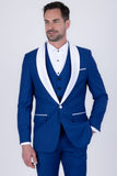 Barabas Wholesale Men's Solid Color Contrasting Shawl Lapel Suit 6SU05 Blue