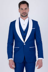 Barabas Wholesale Men's Solid Color Contrasting Shawl Lapel Suit 6SU05 Blue