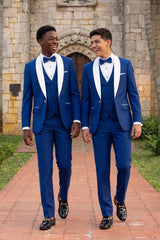 Barabas Wholesale Men's Solid Color Contrasting Shawl Lapel Suit 6SU05 Blue