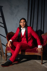 Barabas Wholesale Men's Solid Color Contrasting Shawl Lapel Suit 6SU05 Red