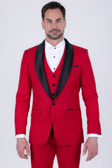 Barabas Wholesale Men's Solid Color Contrasting Shawl Lapel Suit 6SU05 Red