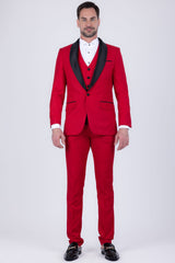Barabas Wholesale Men's Solid Color Contrasting Shawl Lapel Suit 6SU05 Red