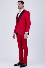 Barabas Wholesale Men's Solid Color Contrasting Shawl Lapel Suit 6SU05 Red
