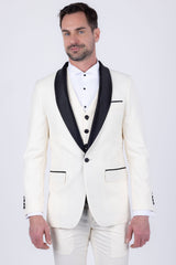 Barabas Wholesale Men's Solid Color Contrasting Shawl Lapel Suit 6SU05 White