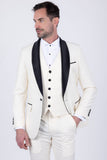 Barabas Wholesale Men's Solid Color Contrasting Shawl Lapel Suit 6SU05 White