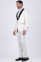 Barabas Wholesale Men's Solid Color Contrasting Shawl Lapel Suit 6SU05 White
