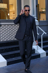 Barabas Wholesale Men's Solid Color Tailored Matte Peak Shiny Lapel Suit 6SU06 Black Beauty