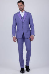 Barabas Wholesale Men's Solid Color Tailored Matte Peak Shiny Lapel Suit 6SU06 Lavender